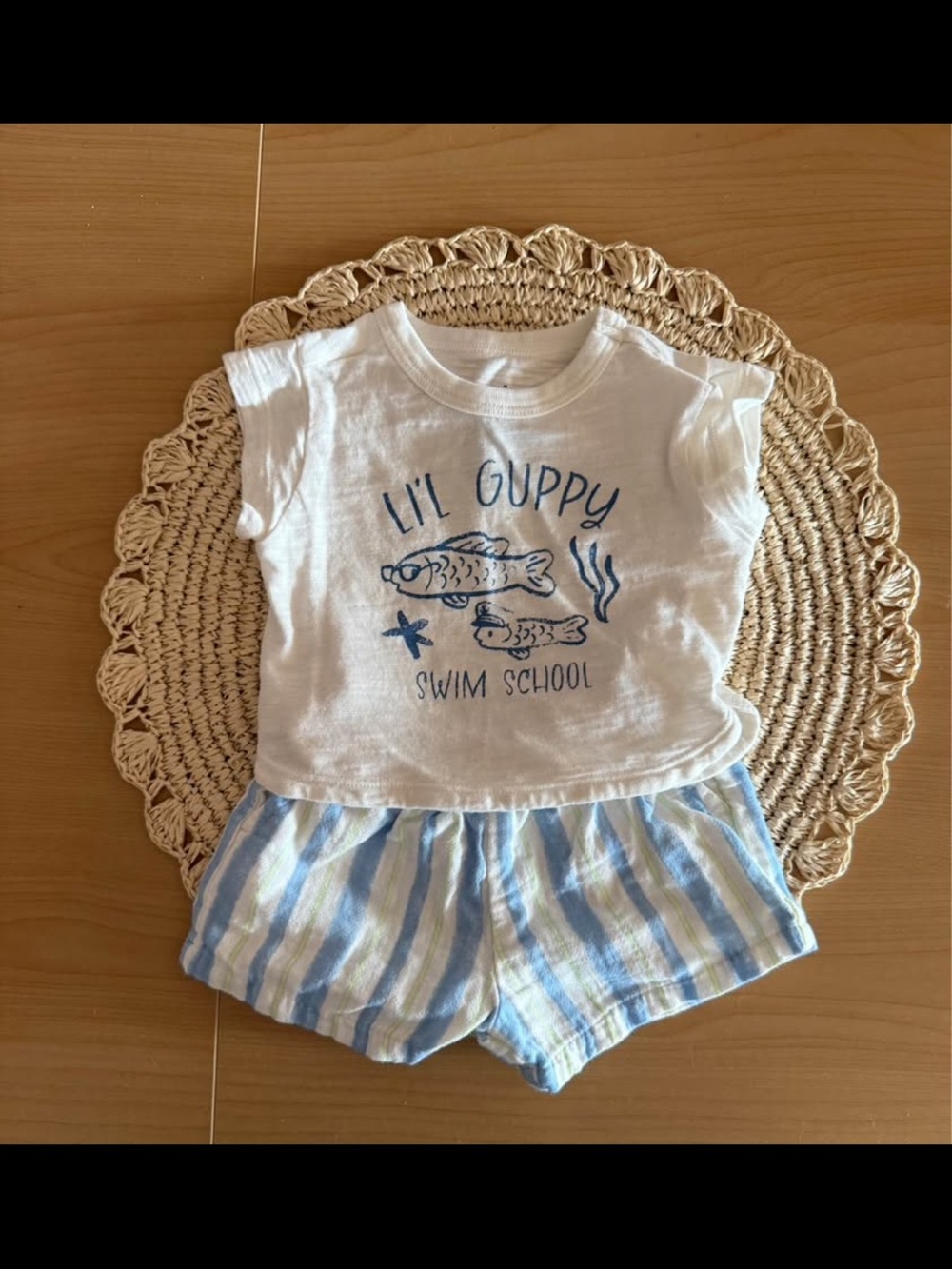 Target Kids Matching Set White and Light Blue "Lil Guppy Swim School"